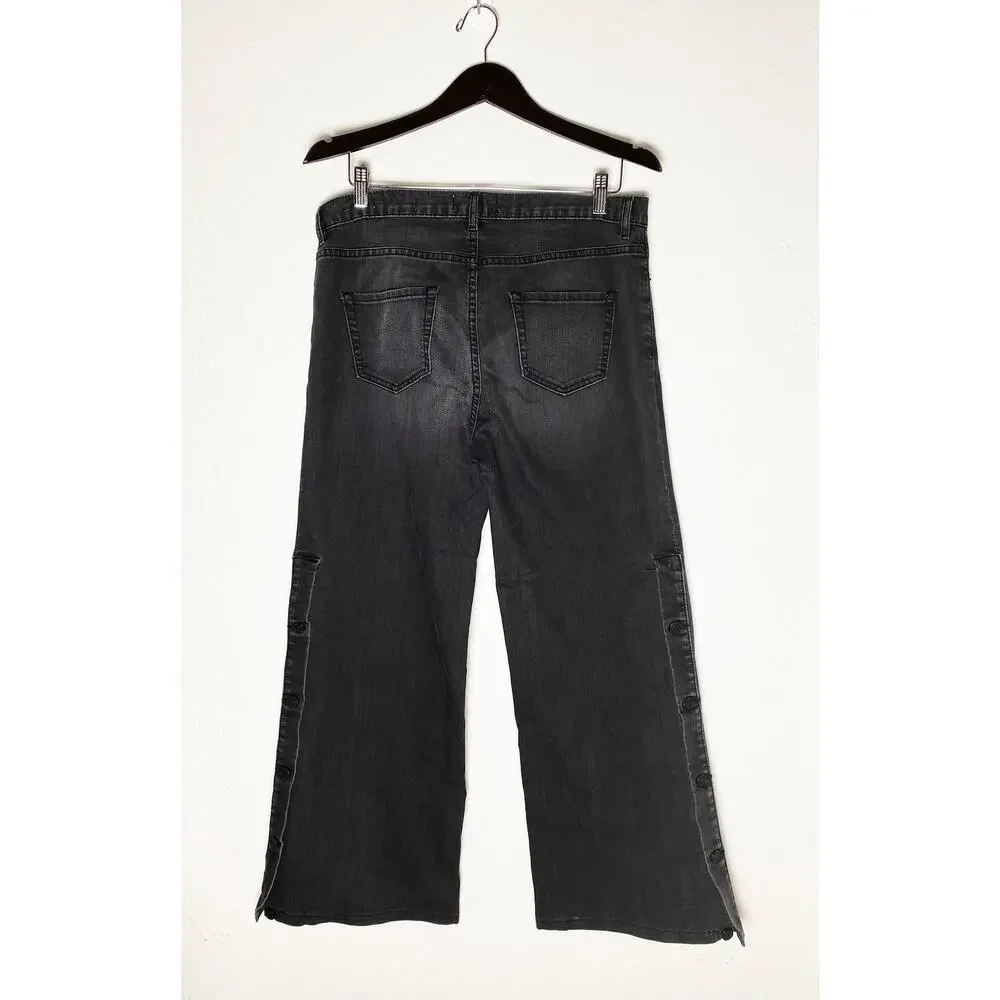 Nili Lotan Women's Ena High Rise Wide Leg Snap Buttons Stretch‎ Jeans Designer